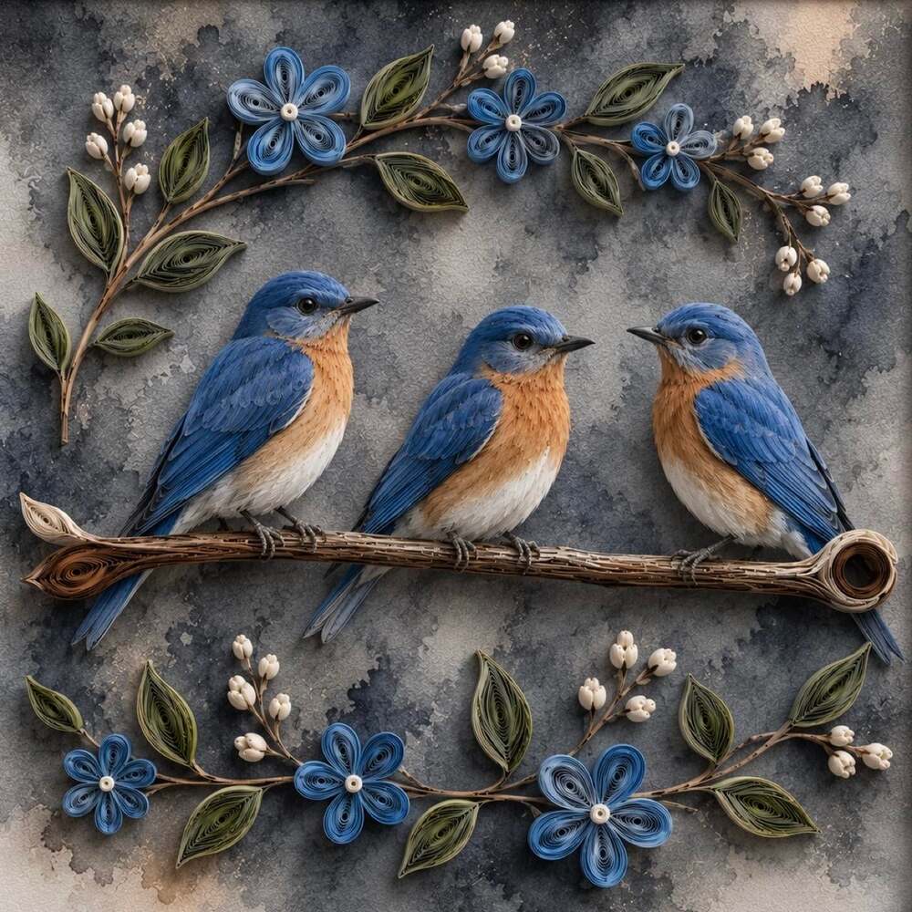 8 X 8 Framed Bluebird Trio Print 94 Dd